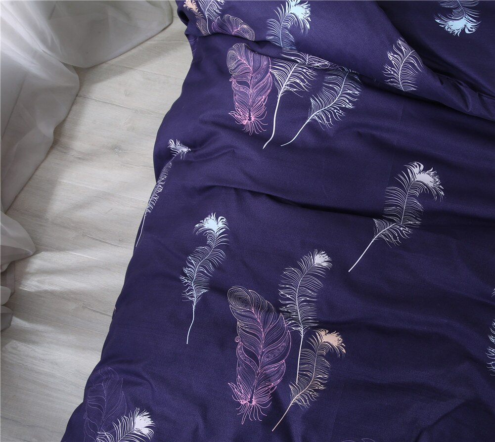 2 or 3pcs Feather Plume Pattern Duvet Cover Set,Simple Bedding Set with Zipper Closure,1 Duvet Cover, 1/2 Pillowcases