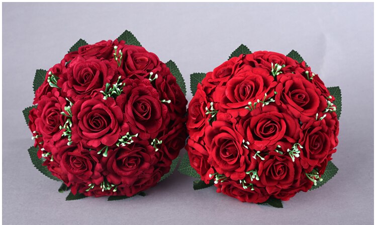 Bouquet de fleurs pour mariée, 15 pièces, rouge chinois, , fleur à main pour demoiselle d&#39;honneur, avec accessoires de ruban, Rose