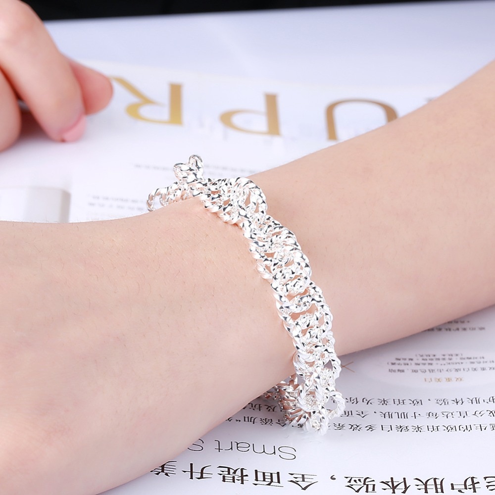 Price 925 Silver Jewelry Surround Circle Bracelets Bangles for Women Men Charm Jewelry