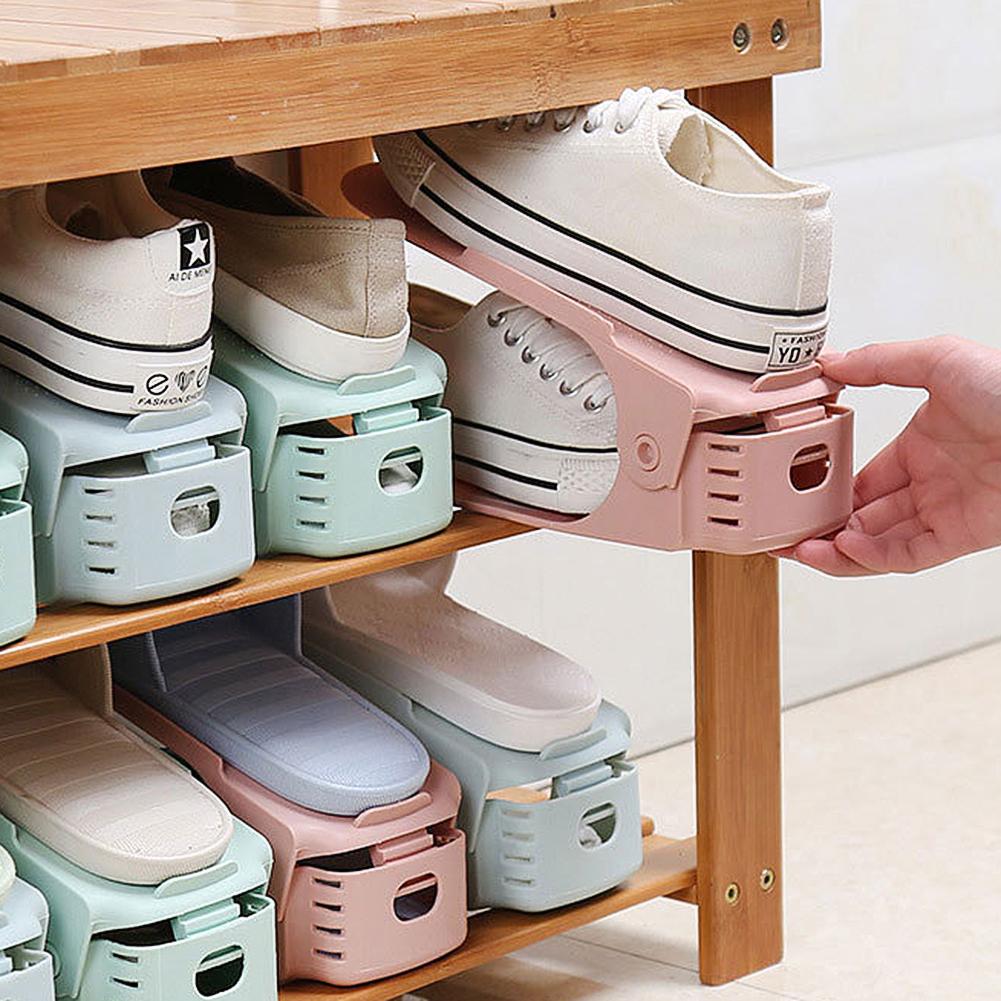 Adjustable Plastic Shoe Rack Stand Shoe Organizer Double Shoes Organizers Stand Shelf for Living Room Space Saving Cabinet