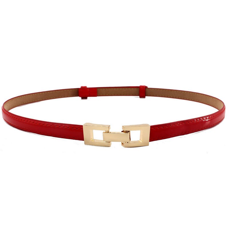 Ceinture fine ajustable en cuir PU pour femmes, vêtement pour robe, sangle de taille fine, bouton en métal, Pasek Damski: style 2 - red