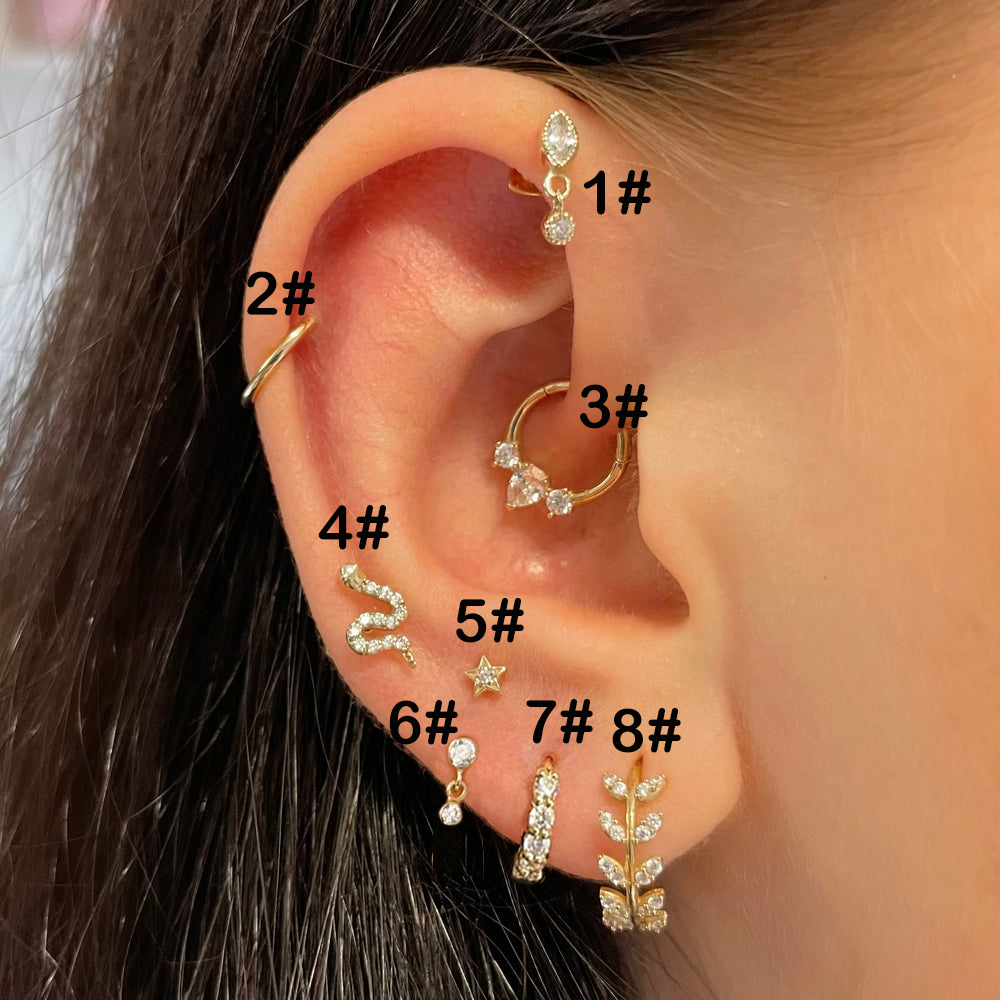 Daith-pendientes Piercing para oreja para mujer, joyería 2024, 1 pieza, Color dorado, estrella, serpiente, Tragus, hélice, tabique, Piercing de acero inoxidable: Rojo / Color amarillo dorado claro