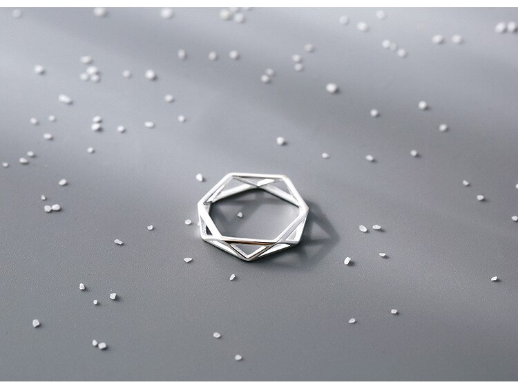 Übertrieben Persönlichkeit Silber Farbe Geometrische Ringe für Frauen Einstellbare Größe Hexagon Ringe Hochzeit Schmuck