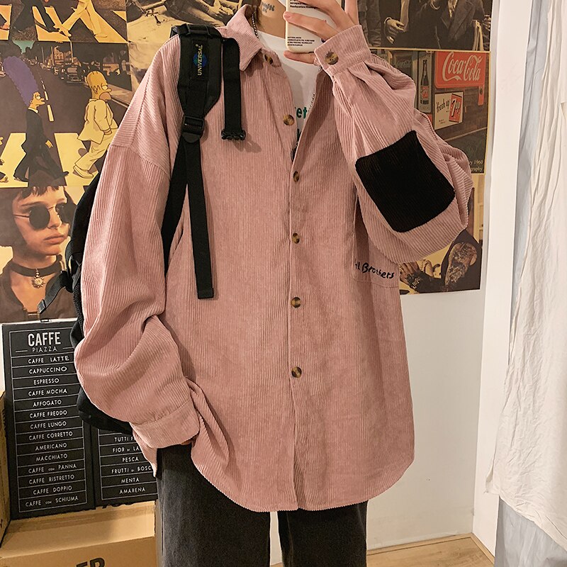 Mannen Mode Thicken Corduroy Materiaal Jassen Borduren Patchwork Overhemd Franse Manchet Heren Shirts Camisa Masculina M-2XL
