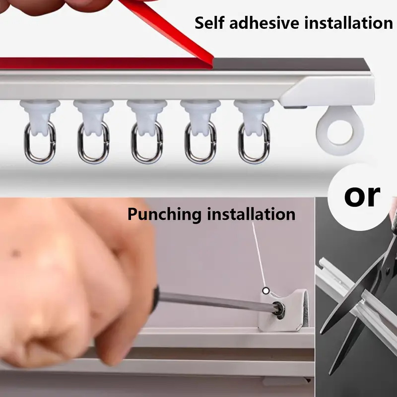 Selbstklebende oder perforierte Dual-Zweck-Vorhangschiene für Decken- oder Wandmontage, geräuschlose Nano-Vorhang-Gleitstange für Vorhänge und Cabi