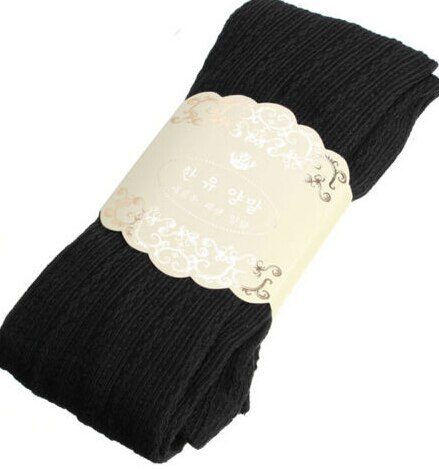 Vinter varme skinny tights trend kvinder dame strikke tights høj elastik super slanke kvinders tykke tights: Sort