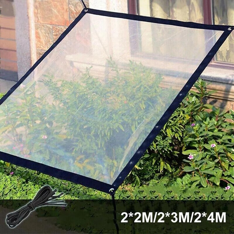 Lona transparente impermeable con ojales y correas de lona