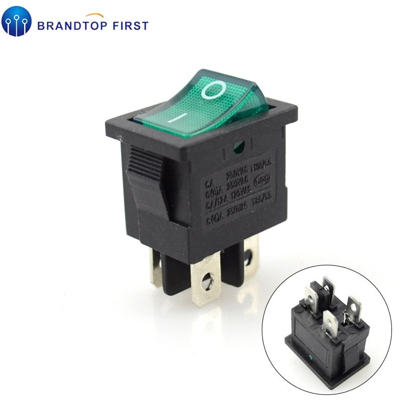 KCD1 ON-OFF 4 Pin Boat Car Rocker Switch 21*15mm 6A/250V 10A/125V AC Red Yellow Blue Green Light Siwtch