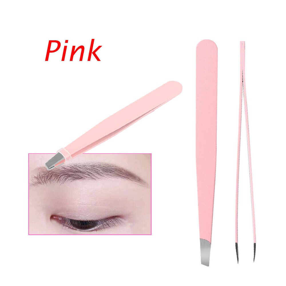 Pinzas profesionales para cejas, pinzas para cejas de Color rosa/Negro, Belleza del cabello, extractor inclinado, pinzas para cejas de acero inoxidable, herramienta de eliminación de maquillaje, 1 ud.