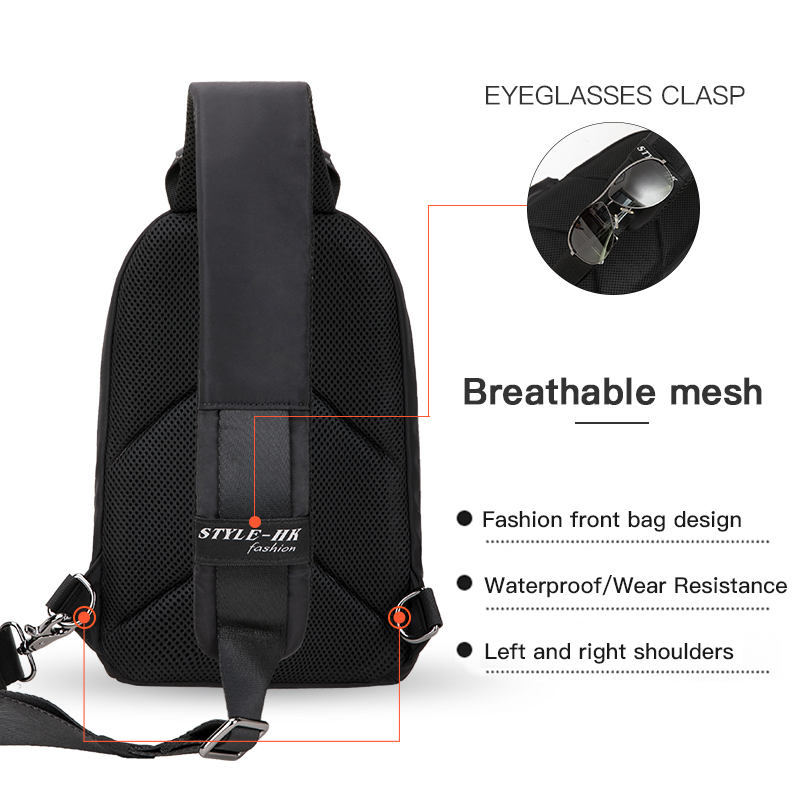 Hk Men Chest Bag for 9.7"ipad Short Trip Messsenger Bags Water Repellent Crossbody pack Single Shoulder Bag men