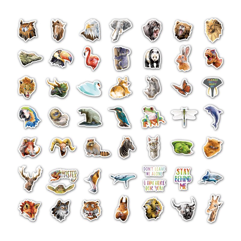 50PCS Diamond Cartoon Animal Stickers Waterproof Low Poly Art 3d Stickers on the Phone Guitar Vinyl Stickers Geometric Animals