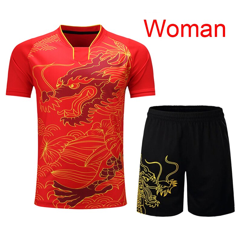 Tischtennisbekleidung für damen und herren, atmungsaktive tischtenniskleidung, tischtennisanzüge, kostenloser druck, china dragon tischtennissets: Frau 1 set