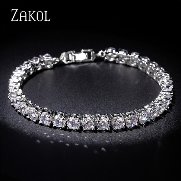 ZAKOL Hip Zirconia cúbica redonda cristal tenis pulsera y brazaletes para mujeres boda joyería Mujer FSBP171: white Color 5mm