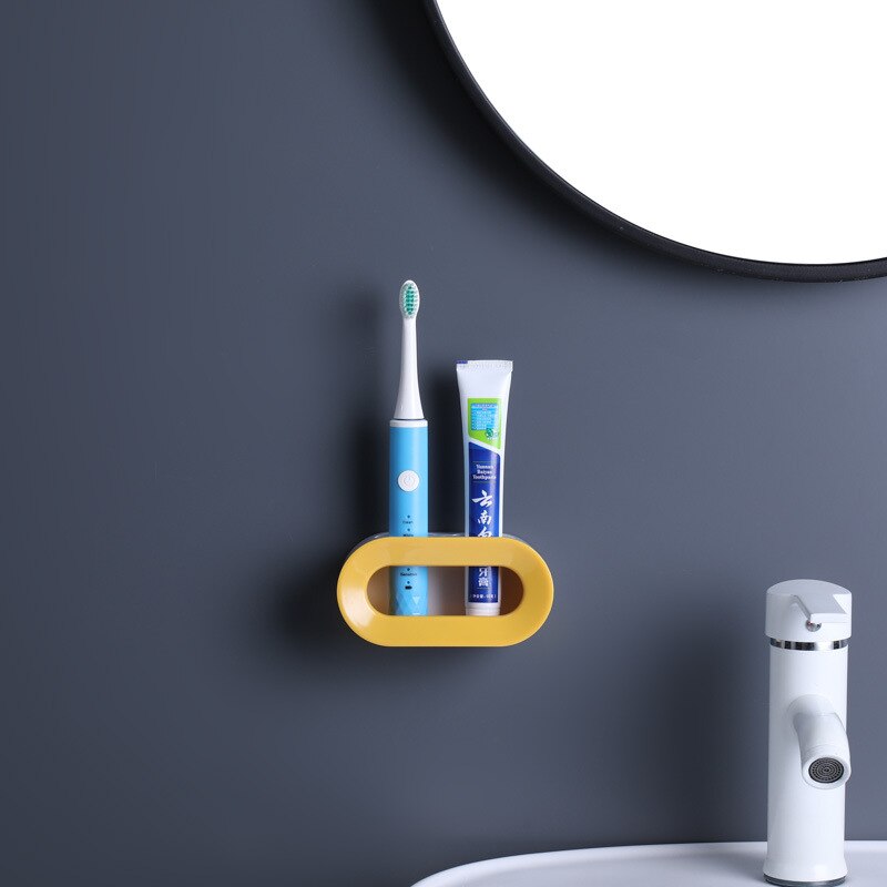 Double Hole Toothbrush Rack Wall Mounted Electric Toothbrush Holder Stand Bathroom Toothpaste Toothbrush Organizer Storage Rack: YELLOW