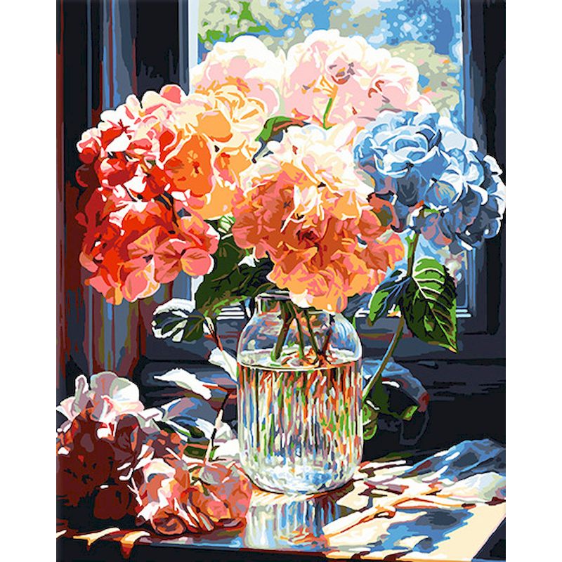 PhotoCustom Gemälde nach Zahlen, Blumenlandschaft, handgemalte Gemälde, , DIY Bilder nach Zahlen, Bausätze, Zeichnung auf Leinwand, Dekor: Licht Grün / 20x25cm