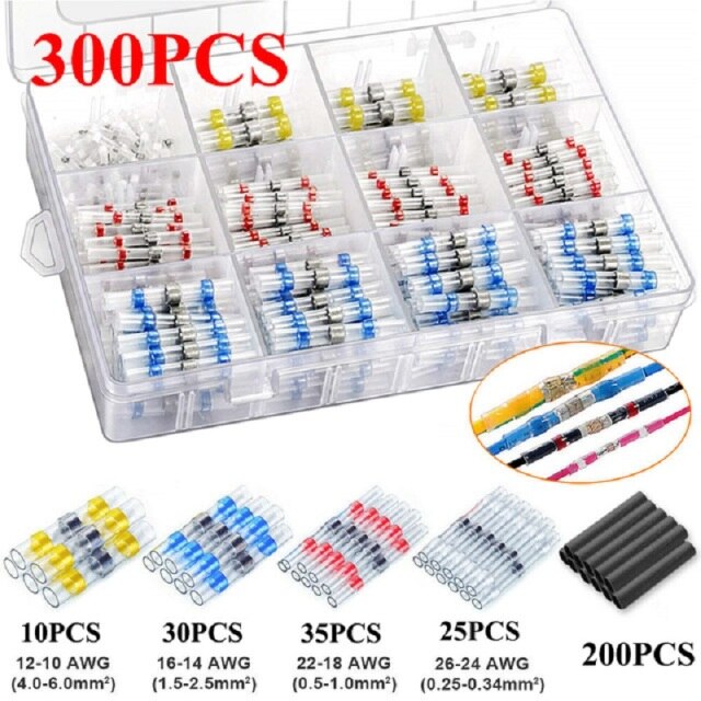 Solder Seal Wire Connectors - Heat Shrink Solder Butt Connectors - Solder Connector Kit - Automotive Marine Insulated: 300pcs