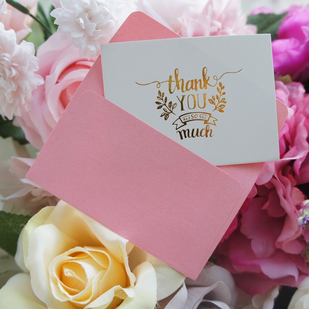 multi-use 25pcs Mini thank you Card gold with pink envelope Scrapbooking party invitation cards