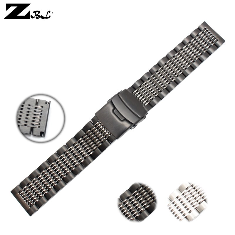 Rostfritt stål klockarmband 20mm 22 24mm solid metall klockarmband för huawei samsung klockarmband armbandsur armband: Svart / 20mm