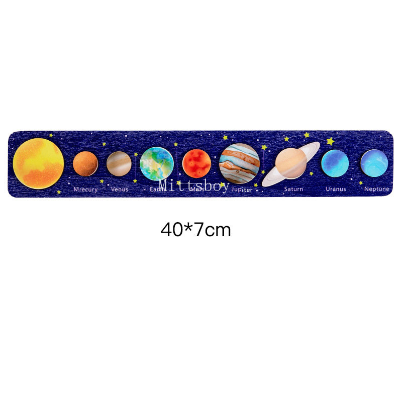 Juguetes de educación temprana de madera Montessori para bebé, rompecabezas 3D de ocho planetas, juguete cognitivo del universo, sistema Solar, tablero a juego de planetas: Azul oscuro