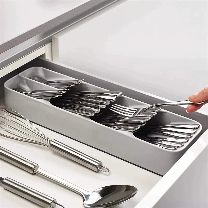 Plateau de rangement de couverts polyvalent, fourchette cuillère, organisateur compartimenté, tiroir de cuisine, boîtes de rangement catégorieisées