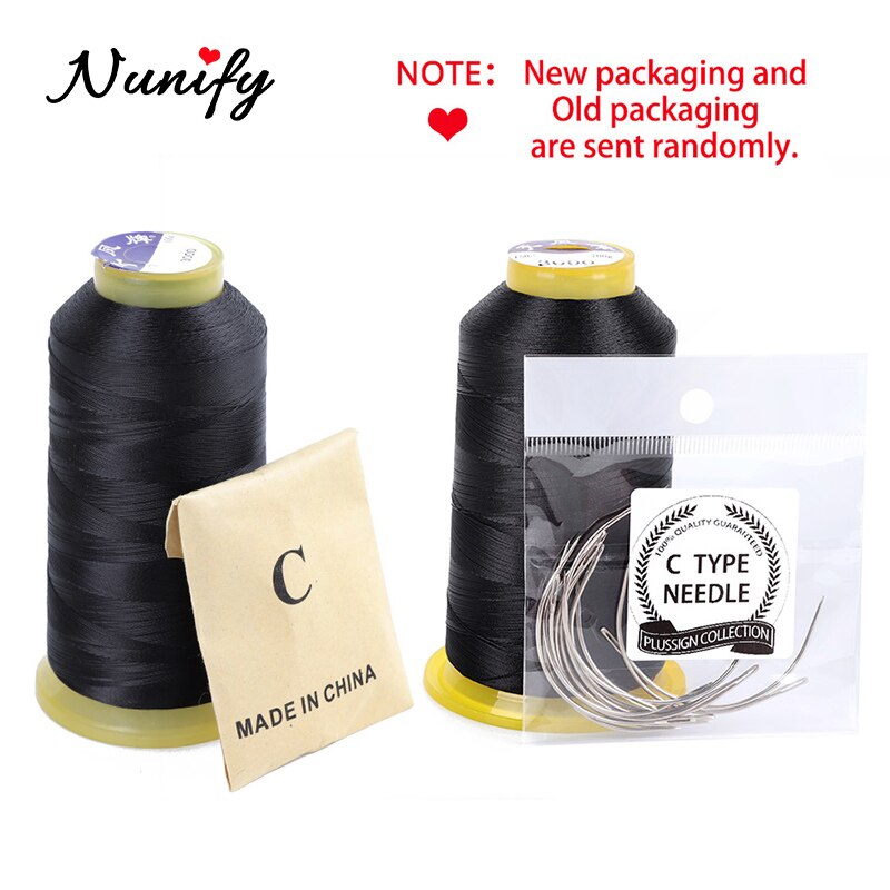 Nunify 1 Roll Black Hair Weaving Thread High Intensity Polyamide Thread 12Pcs 9Cm Weaving Needles /C Type Needles/Curved Needle