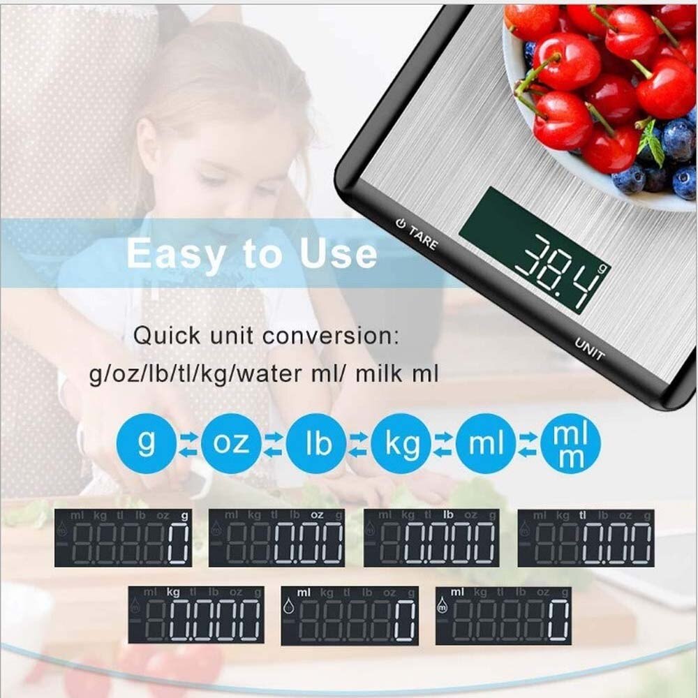 Kitchen Scales Digital LCD Backlight Display Stainless Steel Electronic Food Weight Balance Scales For Kitchen Cooking5/10Kg/1g
