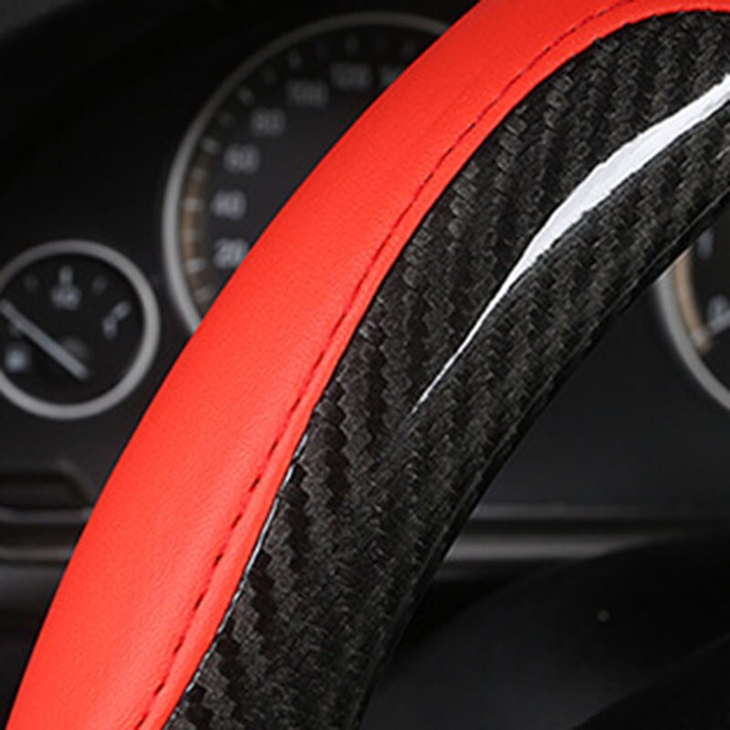 Fibra de carbono negro + rojo 38cm cubierta de volante antideslizante embellecedor de reemplazo antideslizante para las piezas útiles del coche