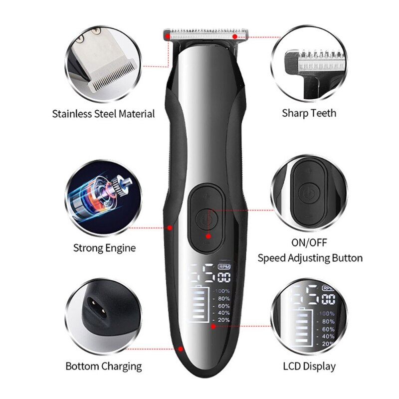 4 in 1 Electric Hair Clippers for Men Beard Trimmer Cordless USB Rechargeable LCD Display Multifunctional Grooming Kit Travel Po