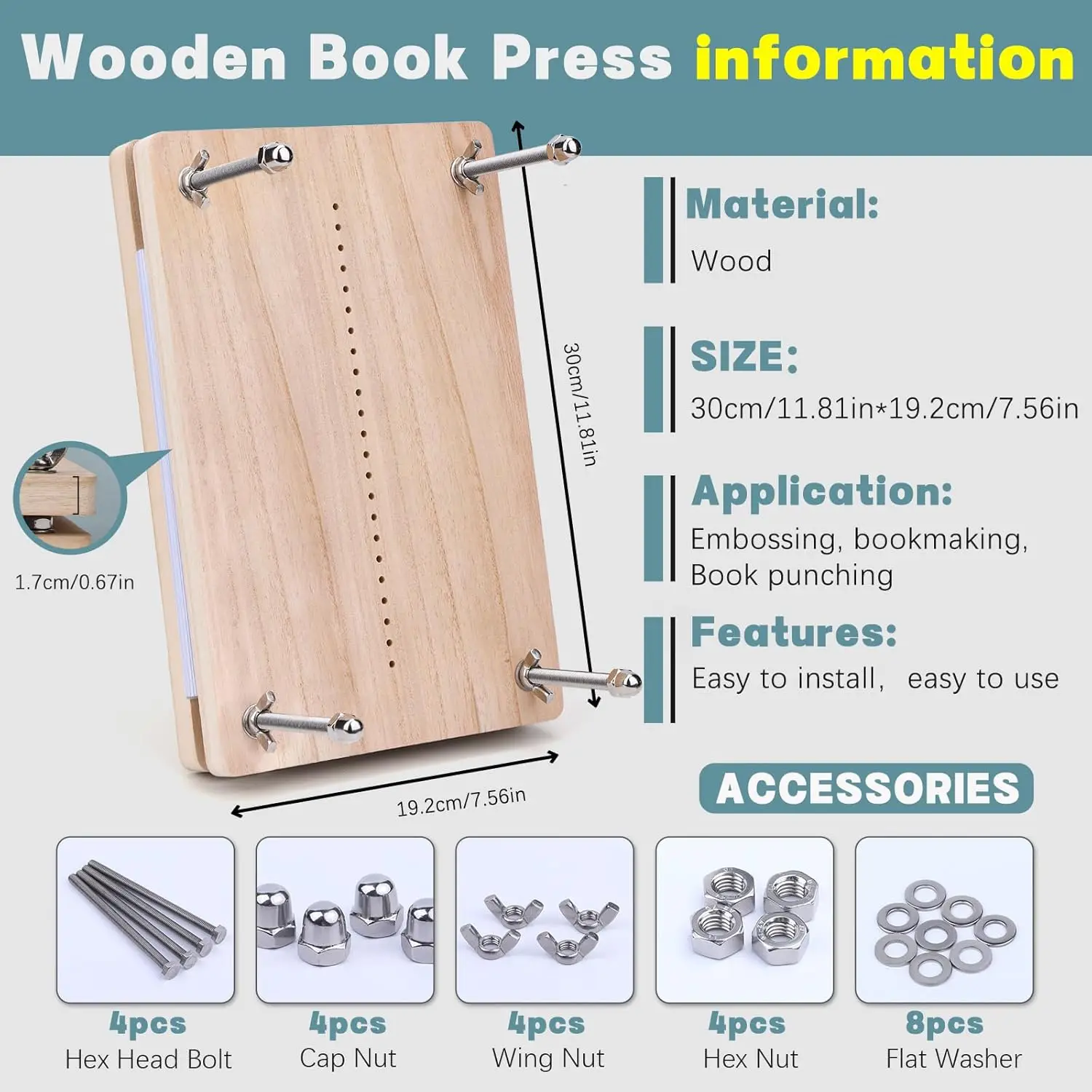 KAOBUY Book Binding Kits Book Press Bookbinding Materials Repair Kit with Cloth Bone Folder Awl Needles Wax Thread for Binding