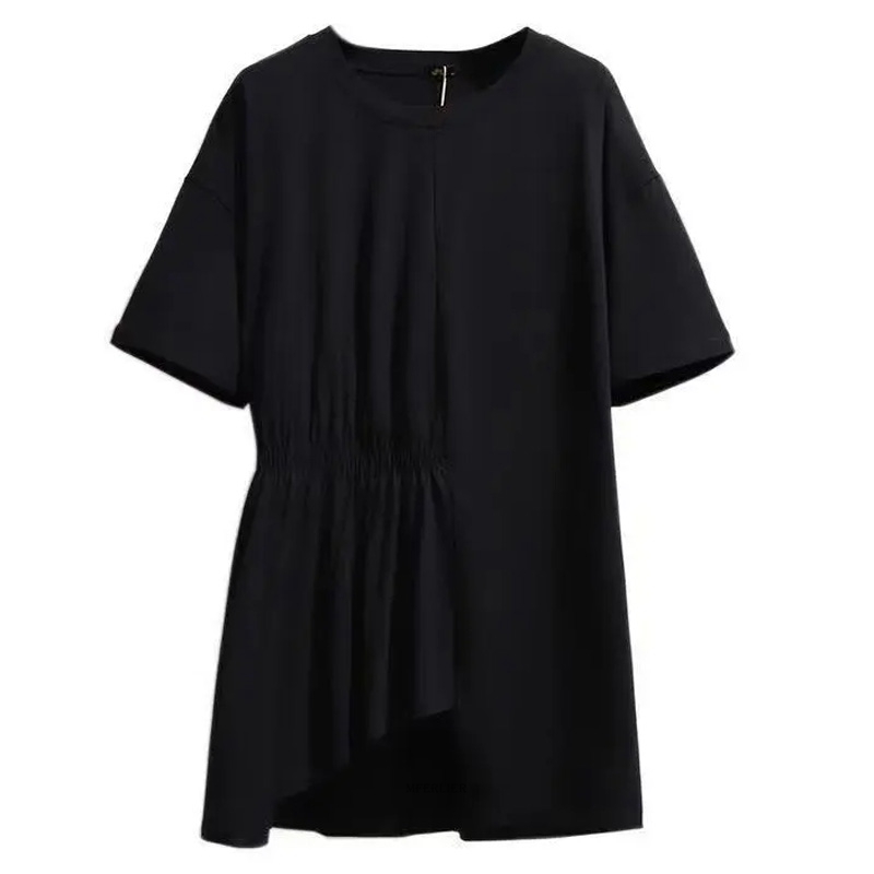 Plus Size 6XL 150Kg Zomer Vrouwen T-shirts Korte Mouw O Hals Dames Top Zwart Wit Vrouwen T-shirt Onregelmatige t-shirt: Black / Xl