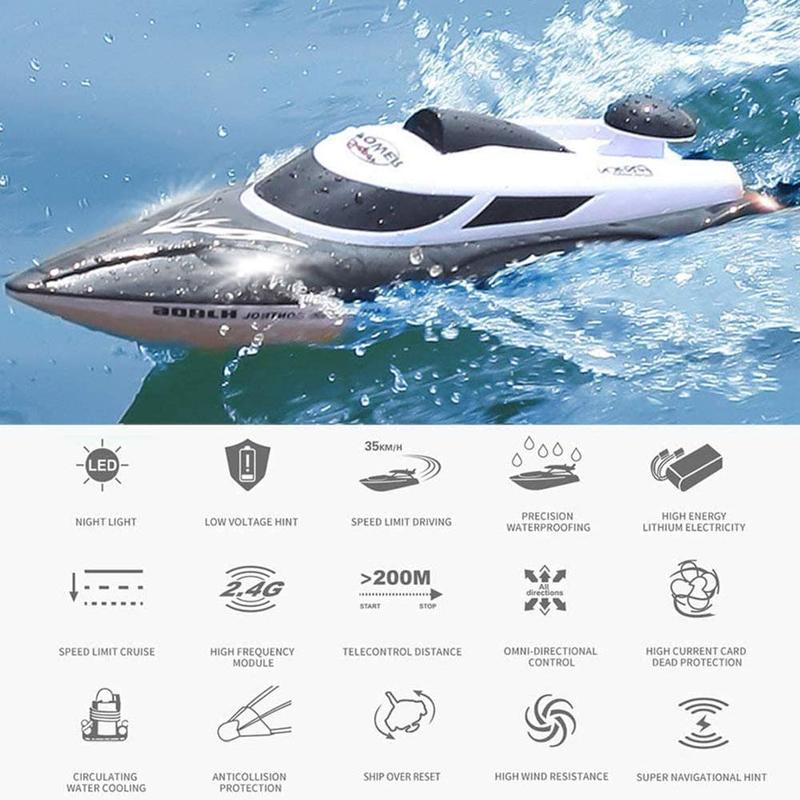 Hj806 højhastighedsbåd speedbåd fjernbetjening båd 2.4 ghz 35 km/ h vandmodel legetøj natlys rc båd legetøj børns legetøj