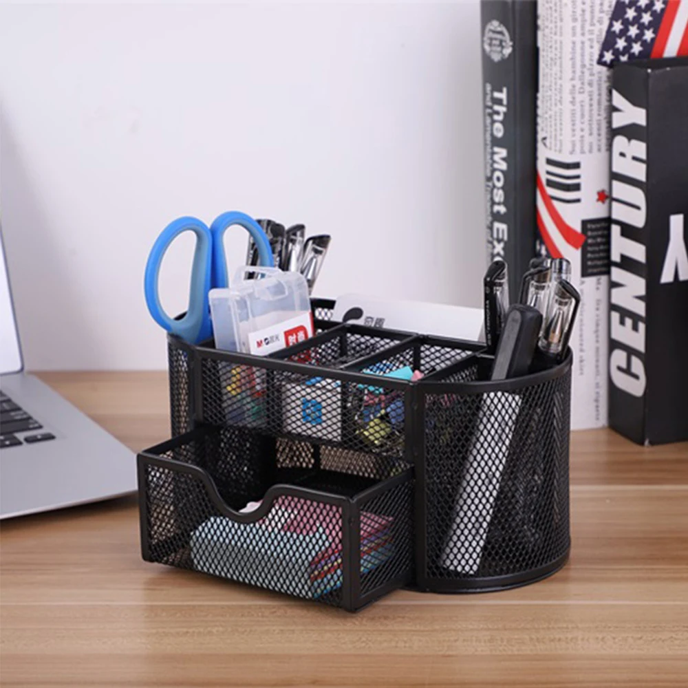 Organizador de escritorio de malla metálica, organizador de escritorio para oficina, soporte de almacenamiento, lápiz, bolígrafo, artículos diversos, caja de insignias, suministros de papelería