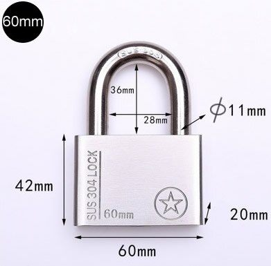 Salidas de fábrica de acero inoxidable 304, candado para exteriores, impermeable, antioxidante, antirrobo, resistente a la corrosión, Océano, barcos, exteriores: short hook 60MM