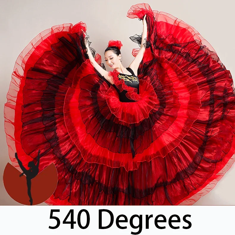 Plus Size Spanish Flamenco Dress Female Belly Dance Dress Gorgeous Stage Performance Team Wear Gypsy Costume: XXXL / black