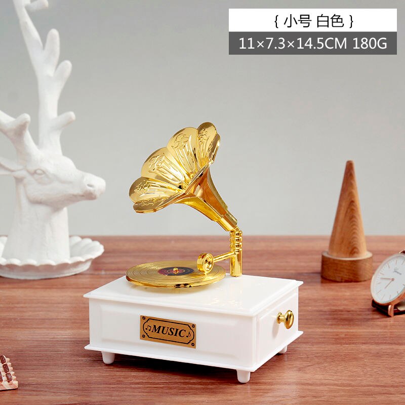 Boîte à musique Gramophone Antique, boîte à musique créative européenne, manivelle, décor de maison, d&#39;anniversaire et de noël: small white