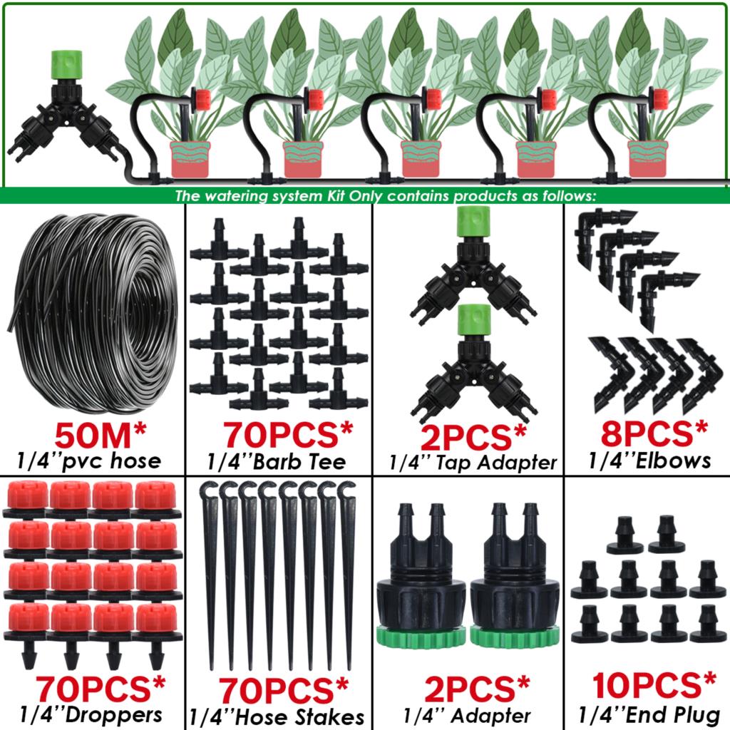 Sprycle 5-50M Greenhouse Automatic Self Watering System Kit 4/7mm Garden Micro Drip Irrigation Dropper DIY for Pot Plants Lawn: Navy Blue