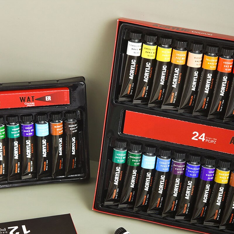 Acrylic Premium Artist Paint 12ml Tubes Set of 12/24 Acrylic Paint Set Hogard