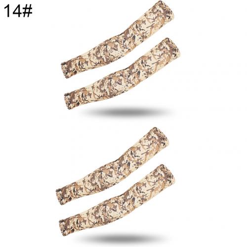 2 Pairs Zomer Arm Mouwen Camouflage Patroon Arm Warmers Mouwen Elastische Uv Zon Bescherming Lange Vingerloze Handschoenen Arm Mouwen: 14