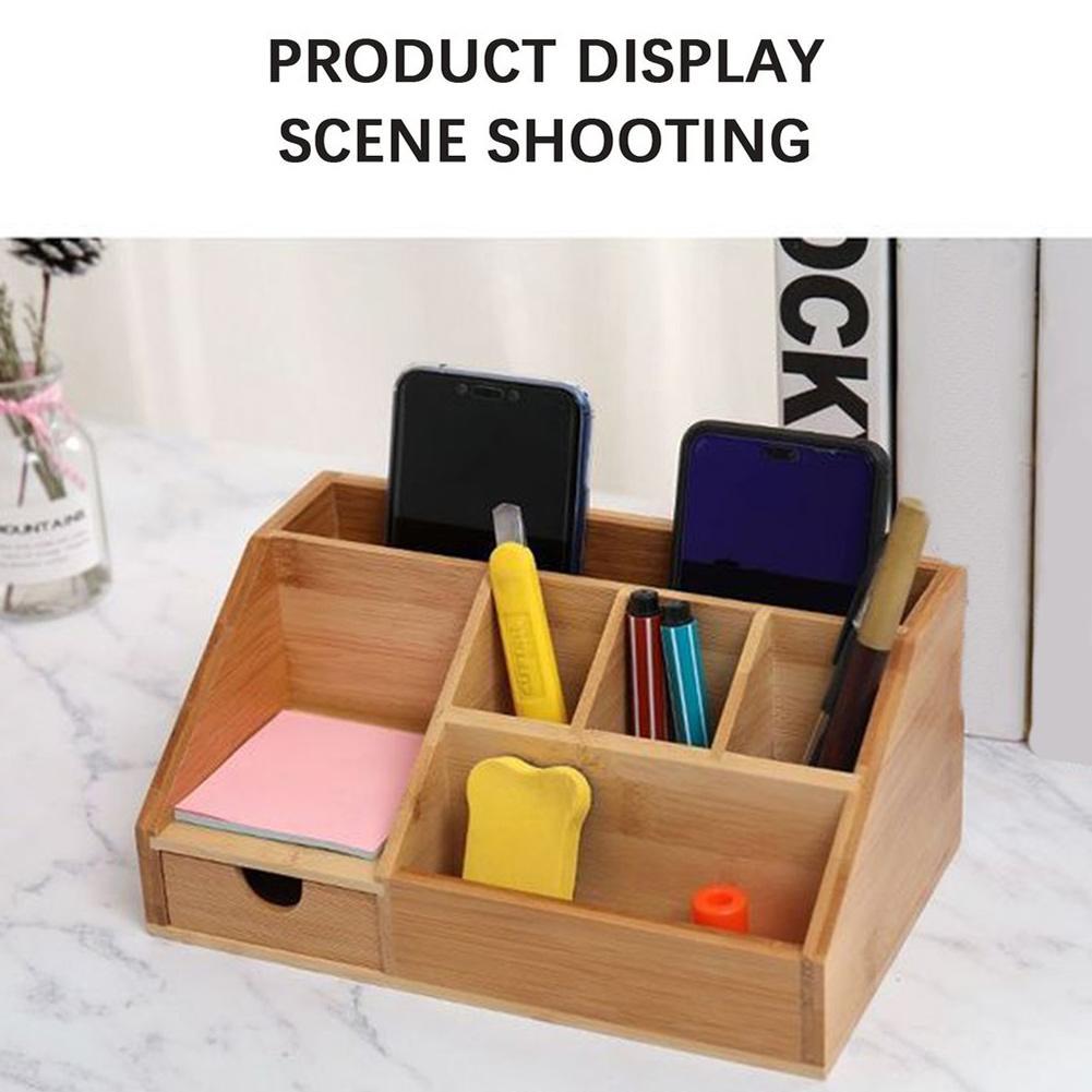 Desktop storage box Bamboo Stationery Organiser Letter Rack Notes Pen Holder Cosmetic Storage Box Pencil Holder Office Storage