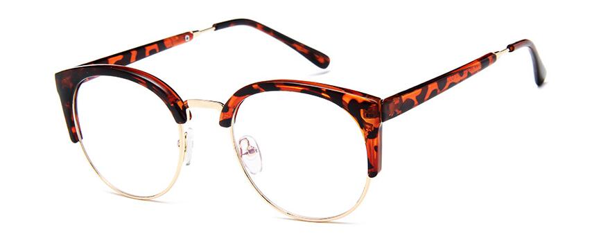 Jahrgang retro Halb randlose brille transparente rahmen runde klare linse gläser Frauen Männer optische rahmen Metall schlicht Gläser Klasse: Leopard