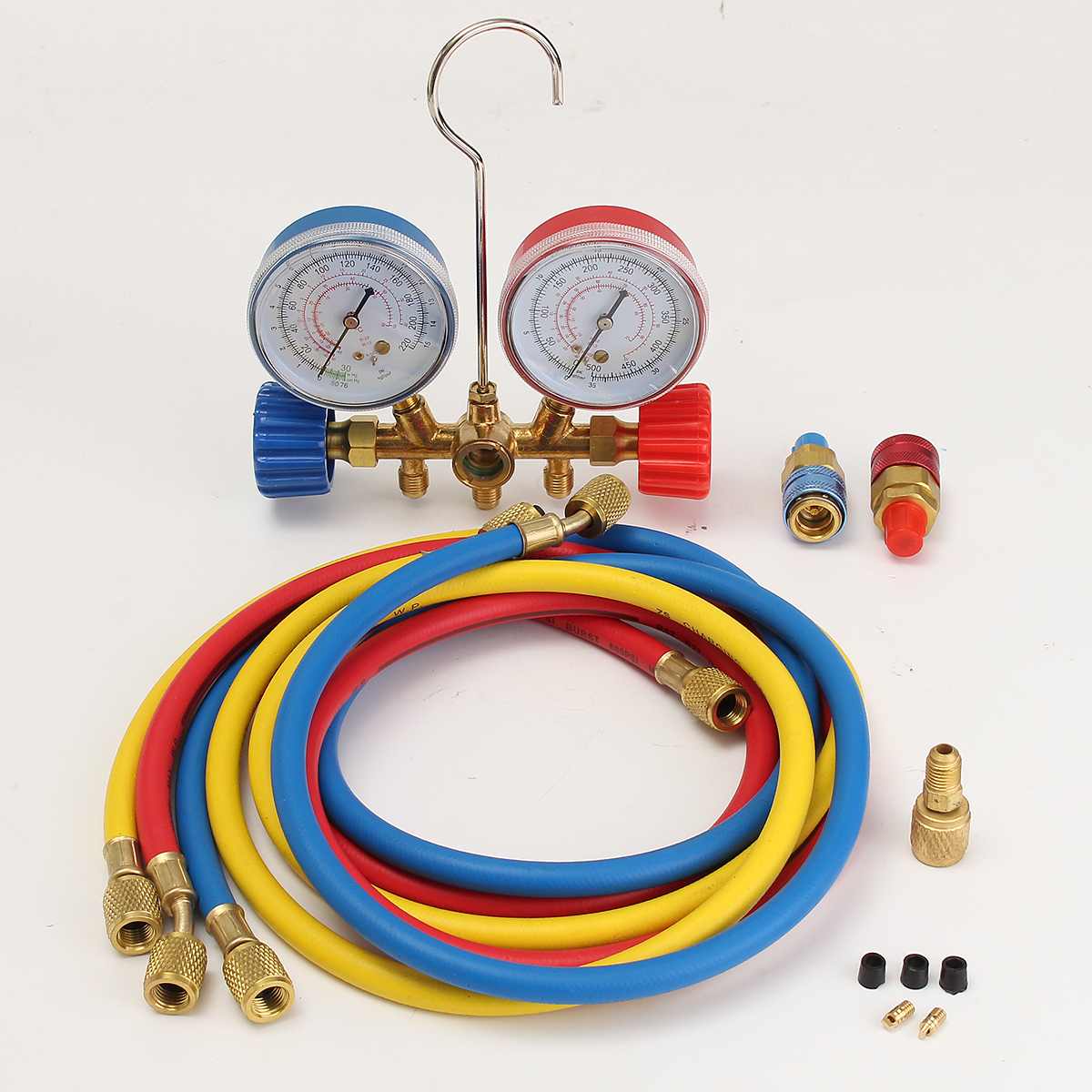 HVAC Manifold Gauge Set A/C Refrigeration Kit for R134A R22 R12 Refrigerant High/Low Quick Coupler Hose Fitting Tool Sets