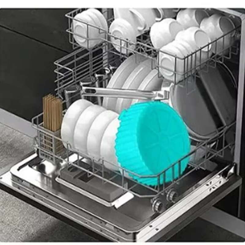 Air Fryer Silikon-Backblechmatte, kreisförmig, hochtemperaturbeständig, faltbar, Doppelohr-Backblech in Lebensmittelqualität