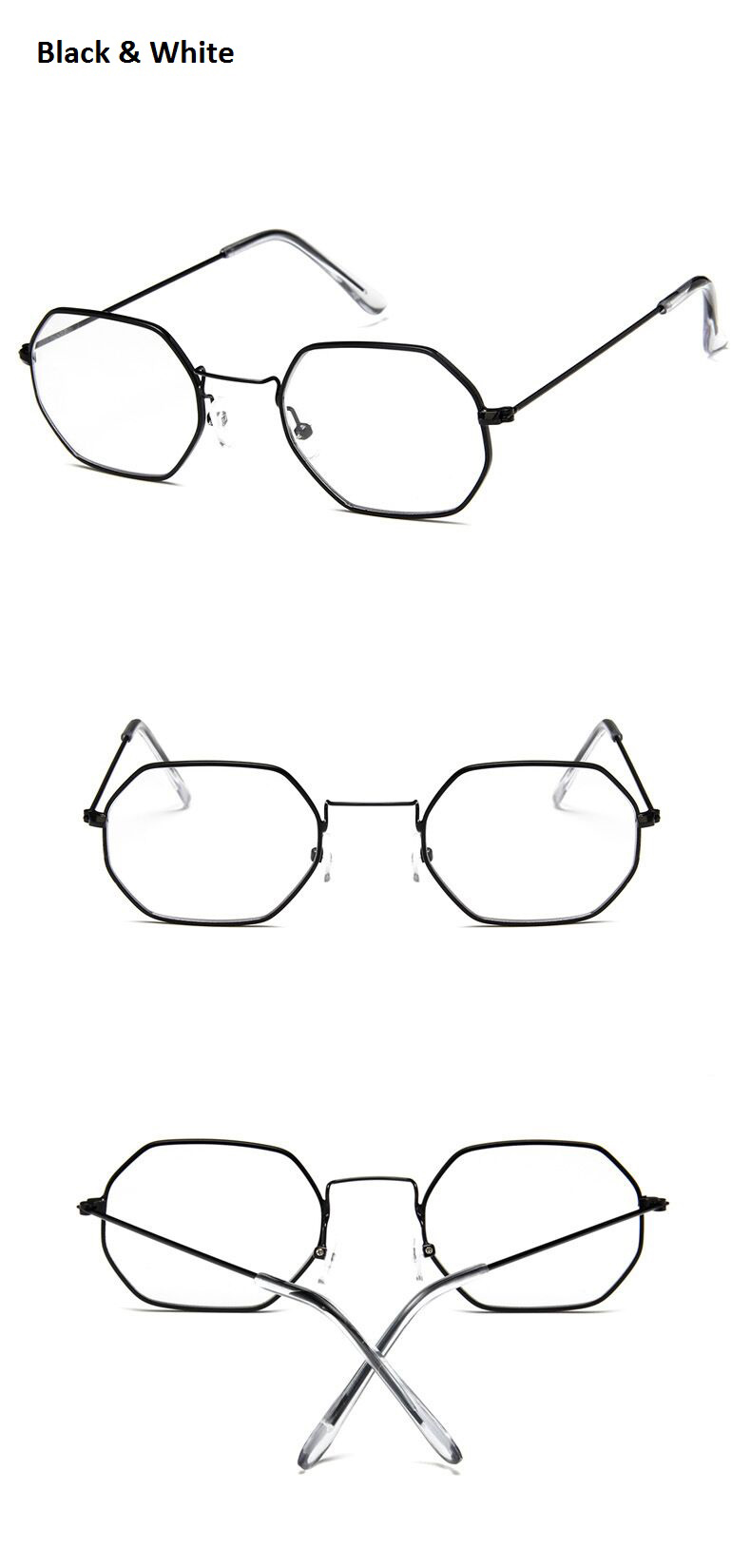 Gafas con montura dorada de aleación hexagonal para hombre y mujer, lentes ópticas Retro clásicas, transparentes, pequeñas