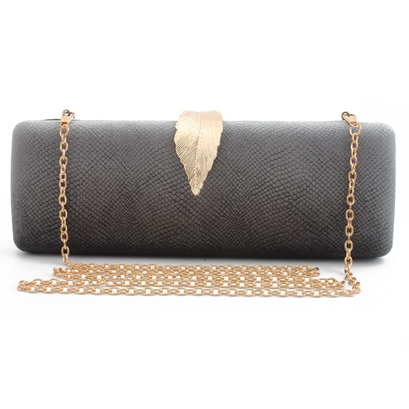 Leaf Clasp Women Clutches Velvet Evening Bags Ladies Gala Dinner Clutch Chain Shoulder Handbags and Purses: Gray