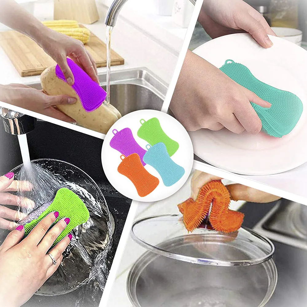 Esponja de silicona para cocina, depurador para lavar platos, esponja de limpieza para el hogar, utensilios de cocina, accesorios de cepillo para platos, 1 Uds.