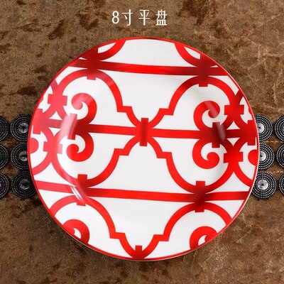 Red Coffee Cup Ceramic Tea Cup Set Dish Animal Tablewar Set Wedding and Housewarming High-Grade Bone China: 8 inch plate