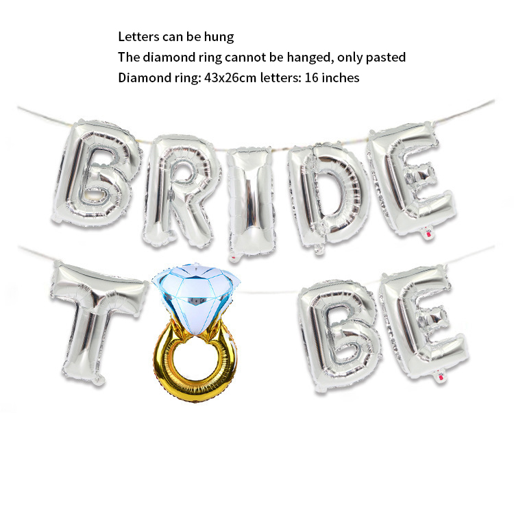 16 tommer bryllup diamant ring ballon sæt bruden til at være kvasi-bruden bryllupsfest forsyninger bryllup ballon bogstaver: Sølv diamant