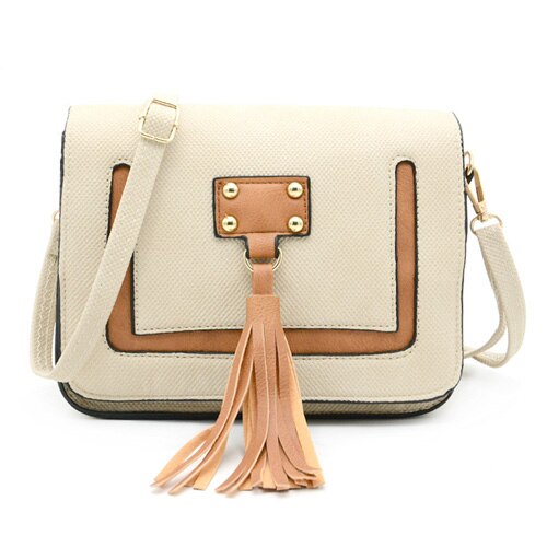 REPRCLA-petit sac à épaule pour femmes, sac à bandoulière mignon avec pompon, sacoches à rabat de bonne de pour dames: beige