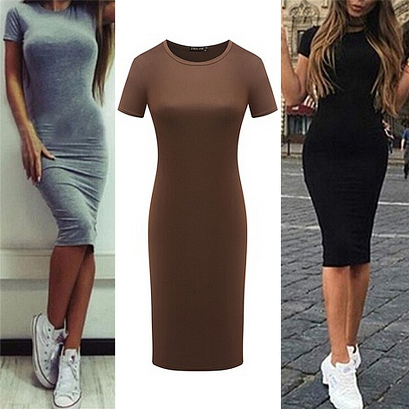 Vestidos de verano para mujer hasta la rodilla vestido de oficina ajustado de manga corta Vestidos de playa ajustados Vestidos Batas