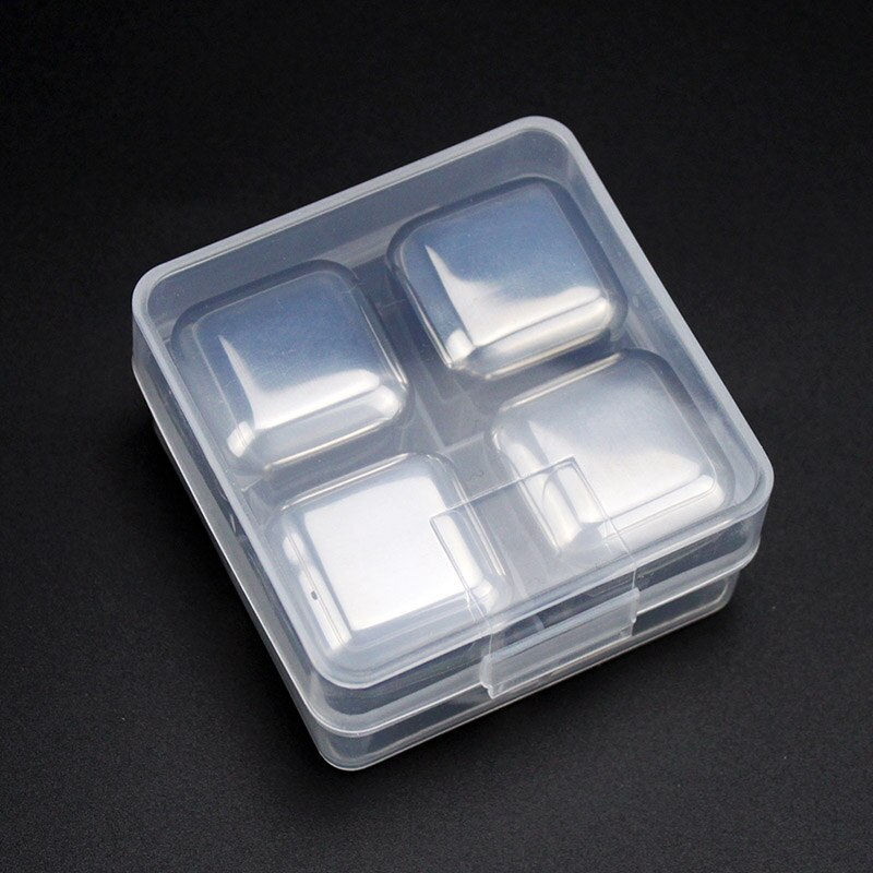 Cubos de hielo de acero inoxidable piedras de whisky piedras de enfriamiento reutilizables rocas para bebida vino cerveza mantener su bebida fría más tiempo: Square 4 pcs